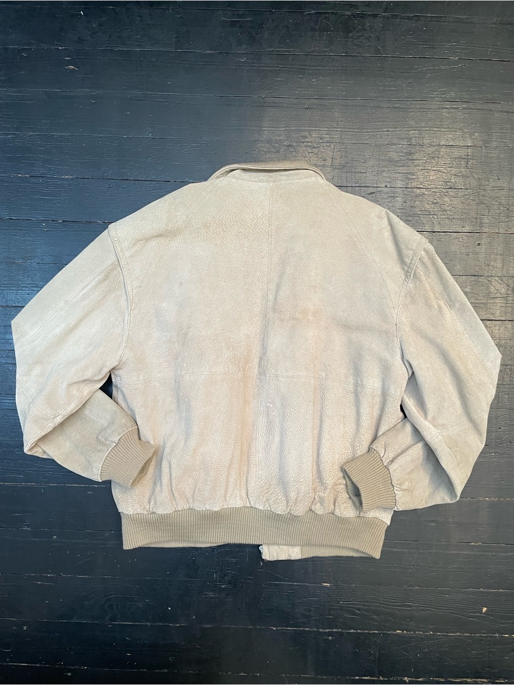 vintage beige bomber jacket with plaid lining - Picture 2 of 4